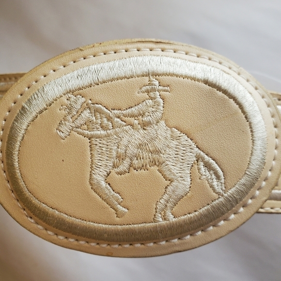 YAC SILK EMBROIDERY LEATHER NWT. Belt and buckle.  Beige  sz 38 unisex main image 13